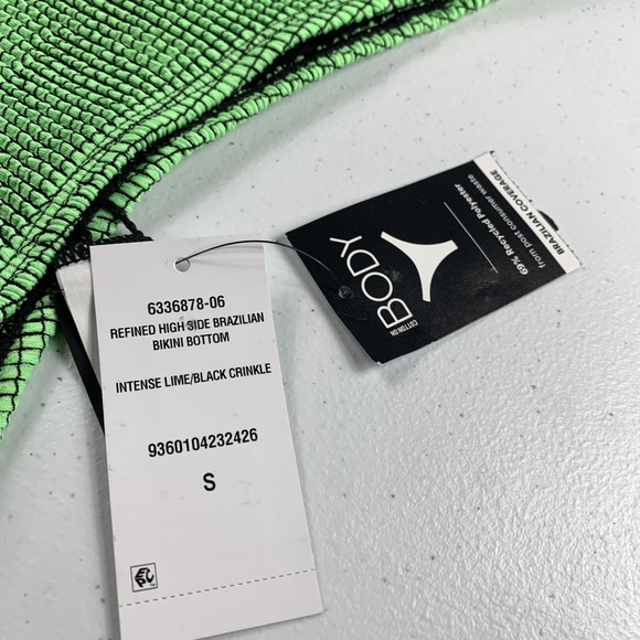 Cotton On Women's High Side Brazilian Swim Bikini Bottoms S Lime BLK Crinkle NWT - Picture 2 of 6